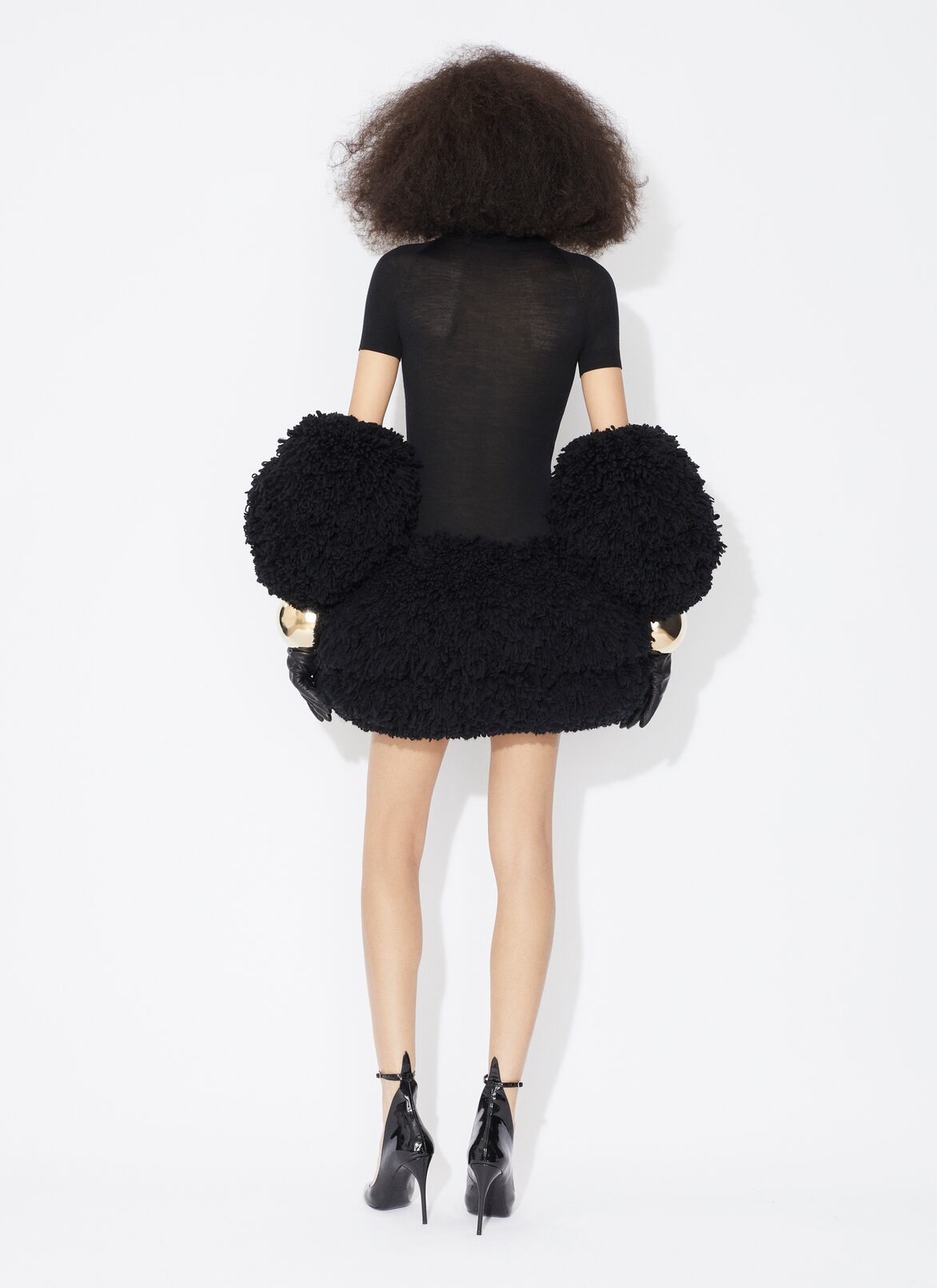 SHORT SLEEVE BODY IN SHEER WOOL KNIT ALAÏA BLACK SHORT SLEEVE BODY IN SHEER WOOL KNIT